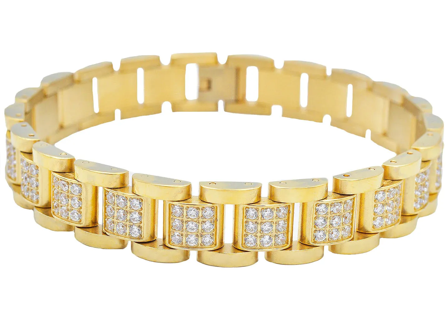 Blackjack Men's Bracelet Gold-Toned SS & Clear CZ BJB256G