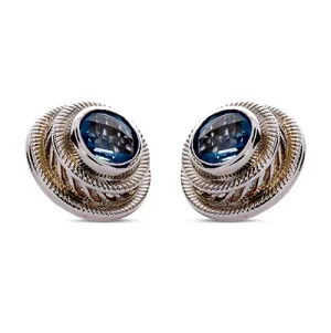 Blue Topaz Large Sterling Silver Earrings