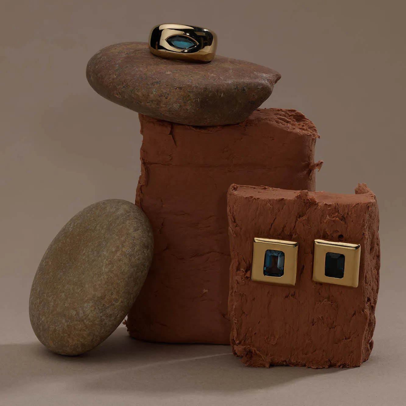 Blue Topaz Square Statement Earrings in Gold