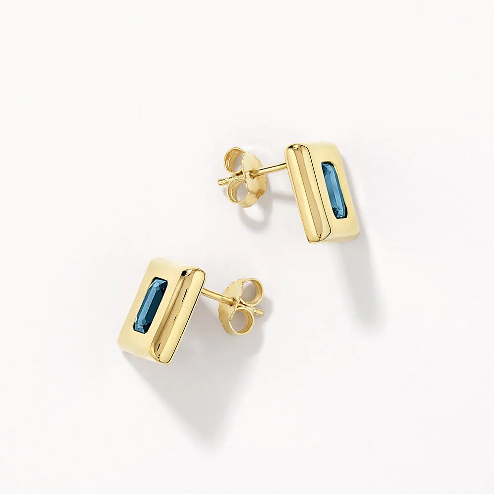 Blue Topaz Square Statement Earrings in Gold