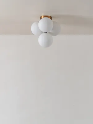 Boule - 4 light brass and opal flush pendant light