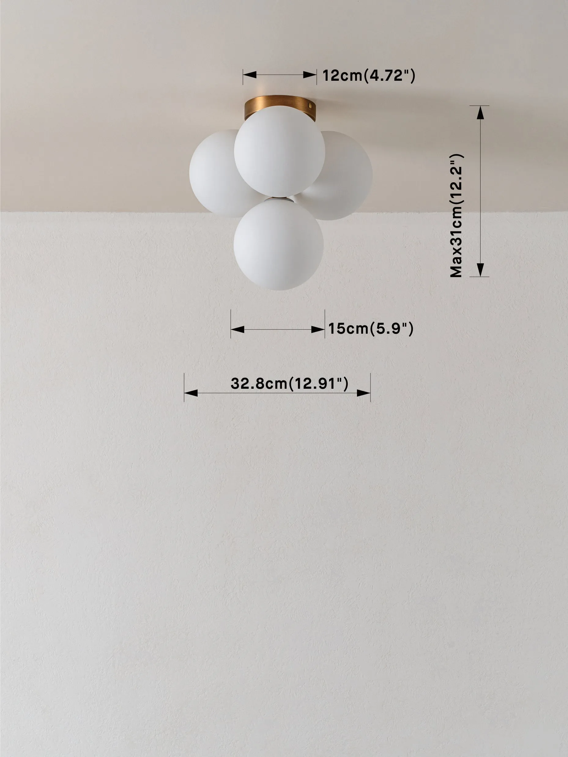 Boule - 4 light brass and opal flush pendant light