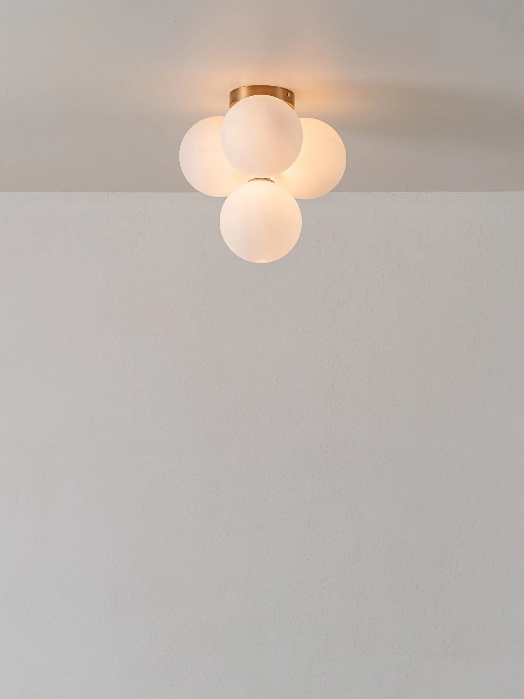 Boule - 4 light brass and opal flush pendant light