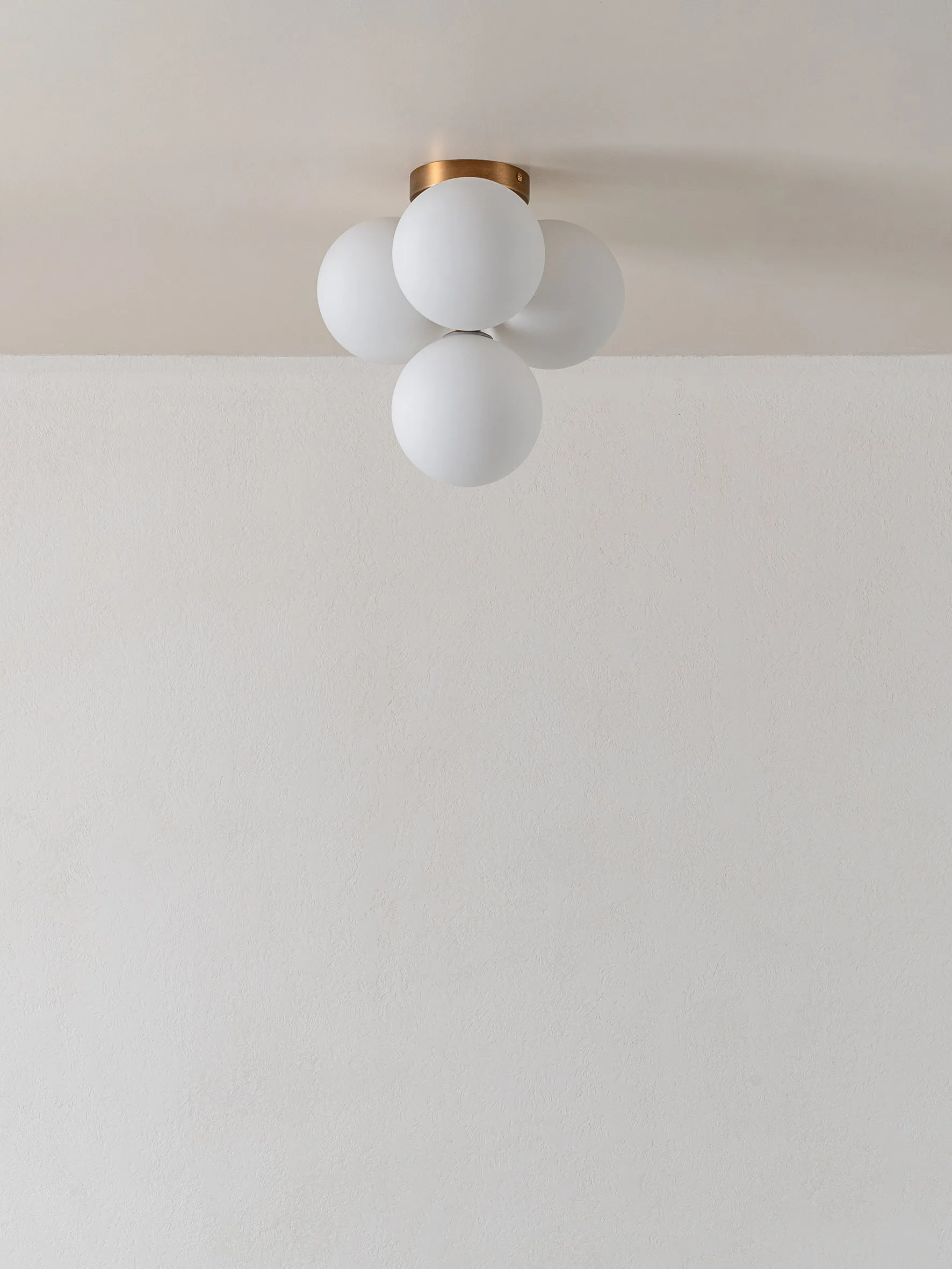 Boule - 4 light brass and opal flush pendant light