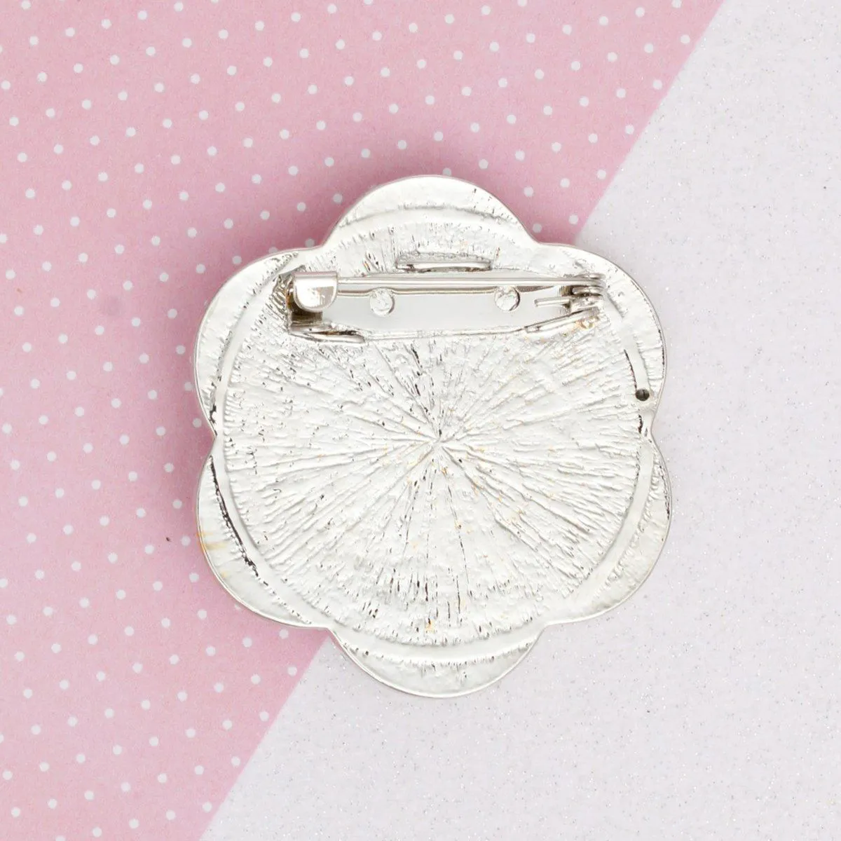 Brooch Black Camellia Flower Silver Pin for Women