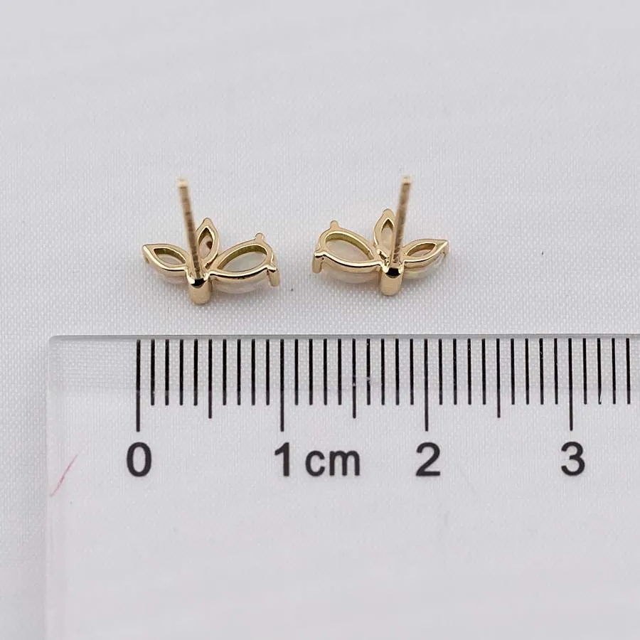 Butterfly Design Solid Opal Diamond Stud Earrings 18K Yellow Gold