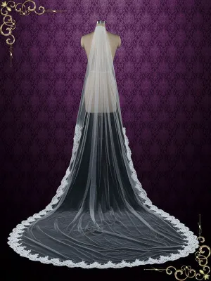 Cathedral Length Wedding Veil with Lace Starting from midway VG1012 Cathedral Length Wedding Veil with Lace Starting from midway VG1012