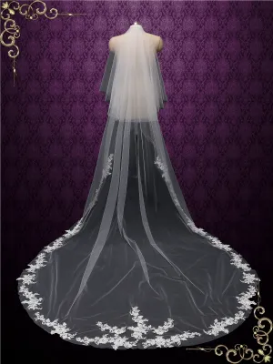 Chapel Length Lace Edge Bridal Wedding Veil with Blusher VG1016