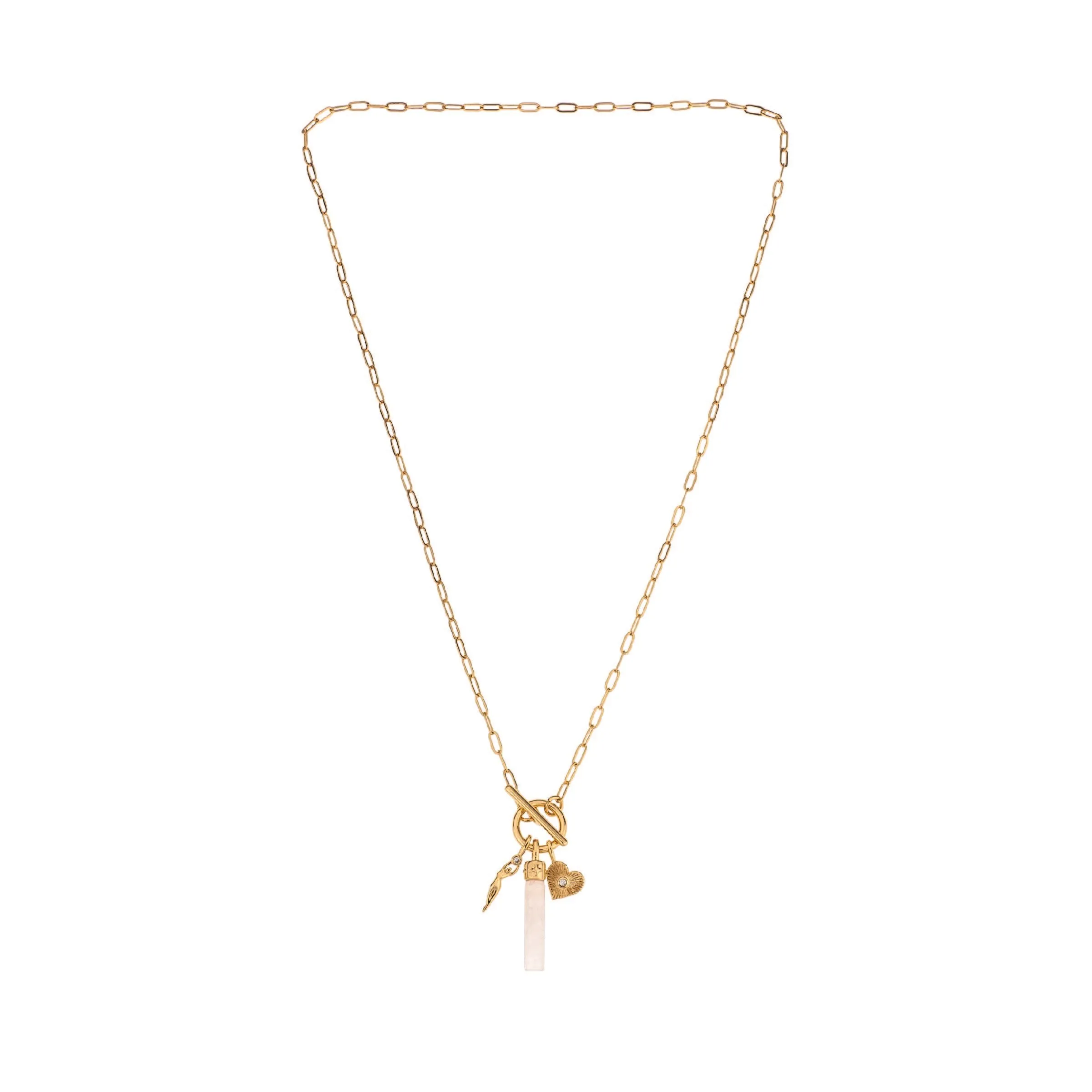 Charged Rose Quartz Pendant and Charms Toggle Necklace