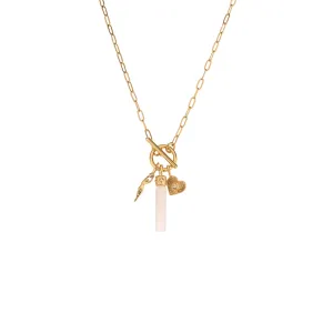 Charged Rose Quartz Pendant and Charms Toggle Necklace