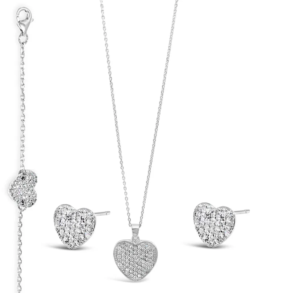 Children's Heart Pendant & Bracelet & Earrings Sterling Silver Set
