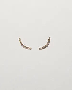 Crescent Ear Climber Stud Earrings - White Diamond