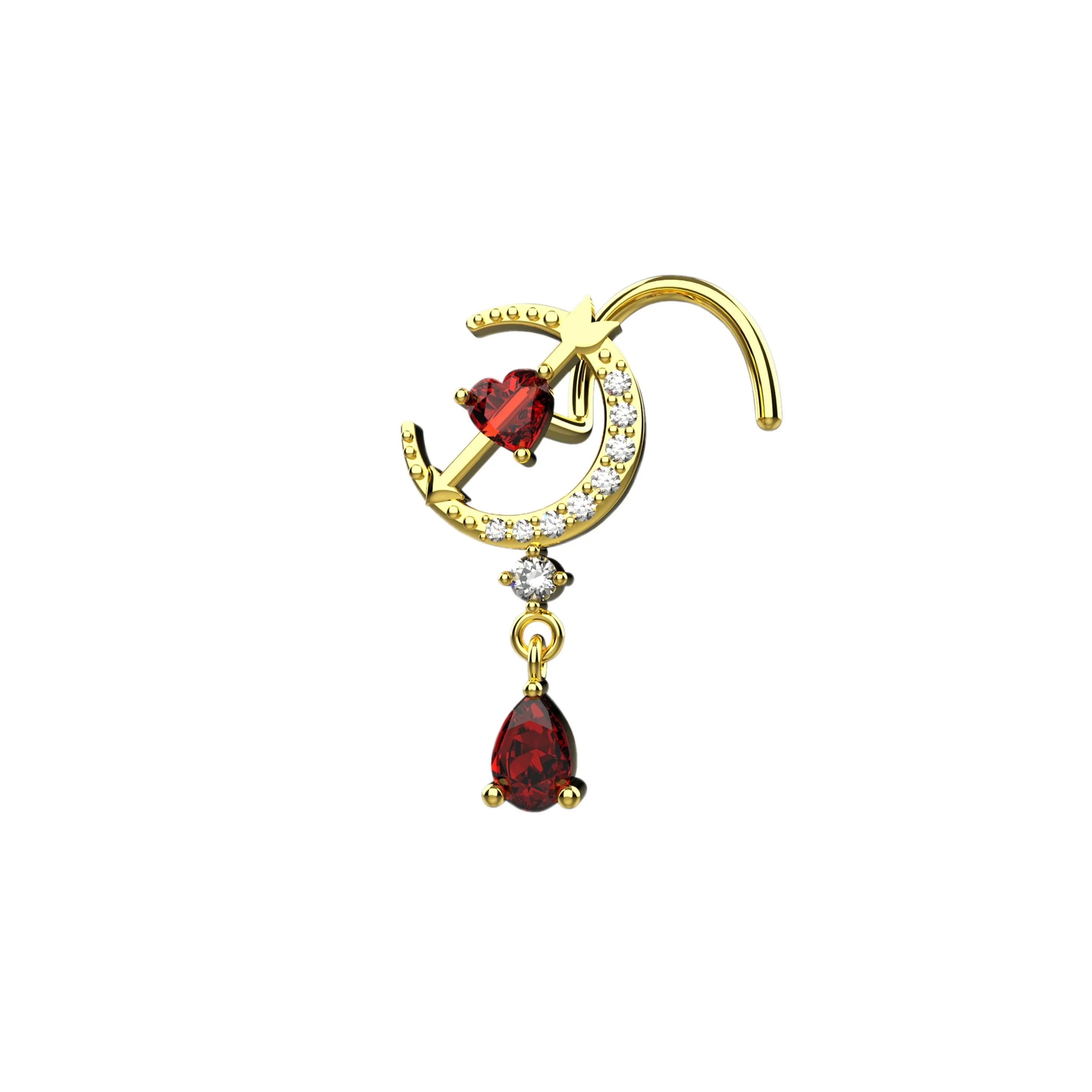 Crescent Moon Dangle Nose Ring – Celestial Piercing Jewelry