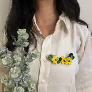 Crochet Brooch | Metal Pin | Floral Design | Yellow