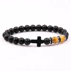 Cross Bead Bracelet <br> Matte Black Stone