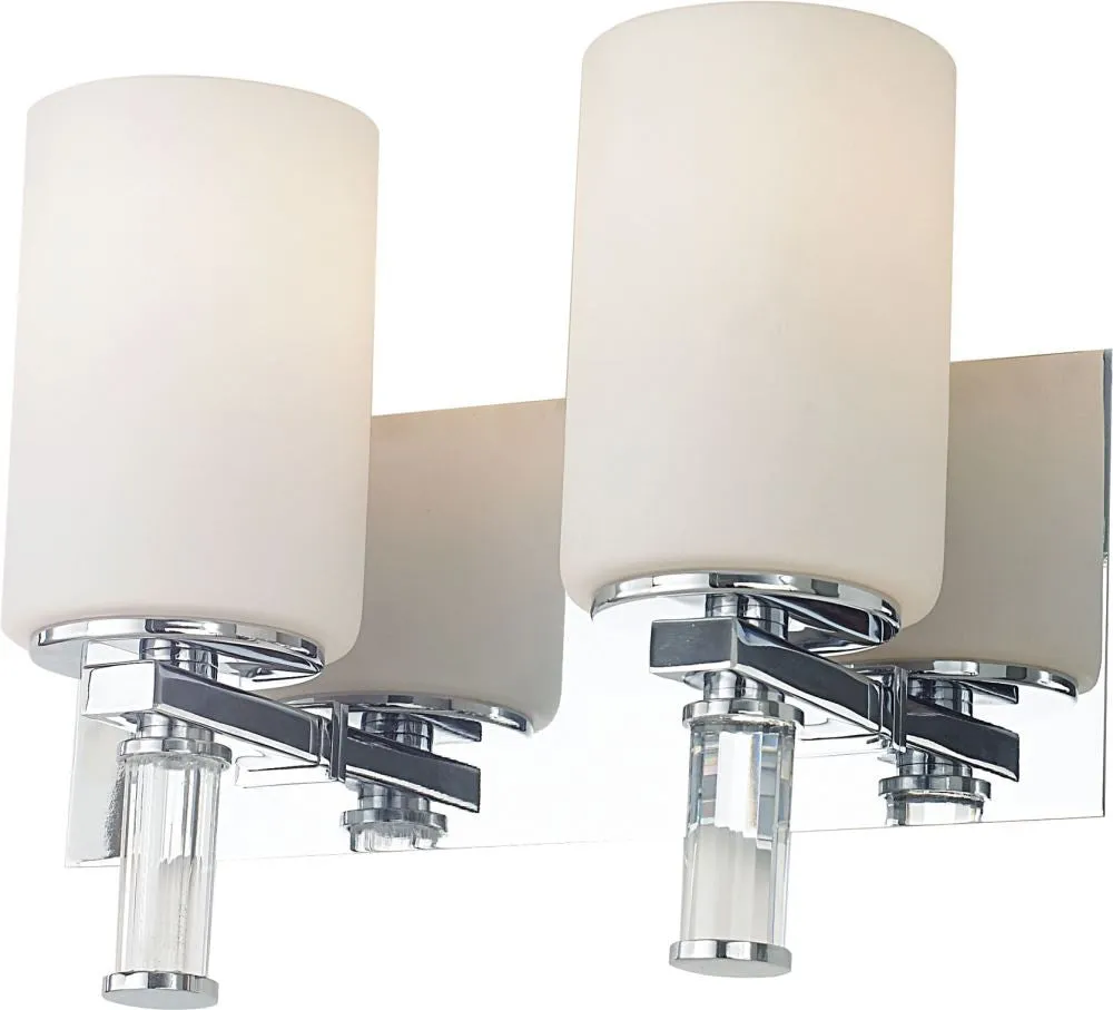 Crystal 2 Light Vanity In Chrome and White Opal Glass With Crystal Arm Detail