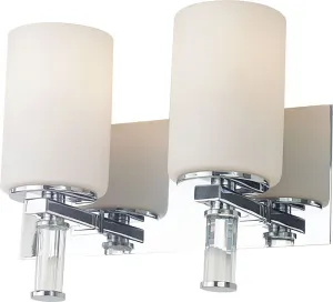 Crystal 2 Light Vanity In Chrome and White Opal Glass With Crystal Arm Detail
