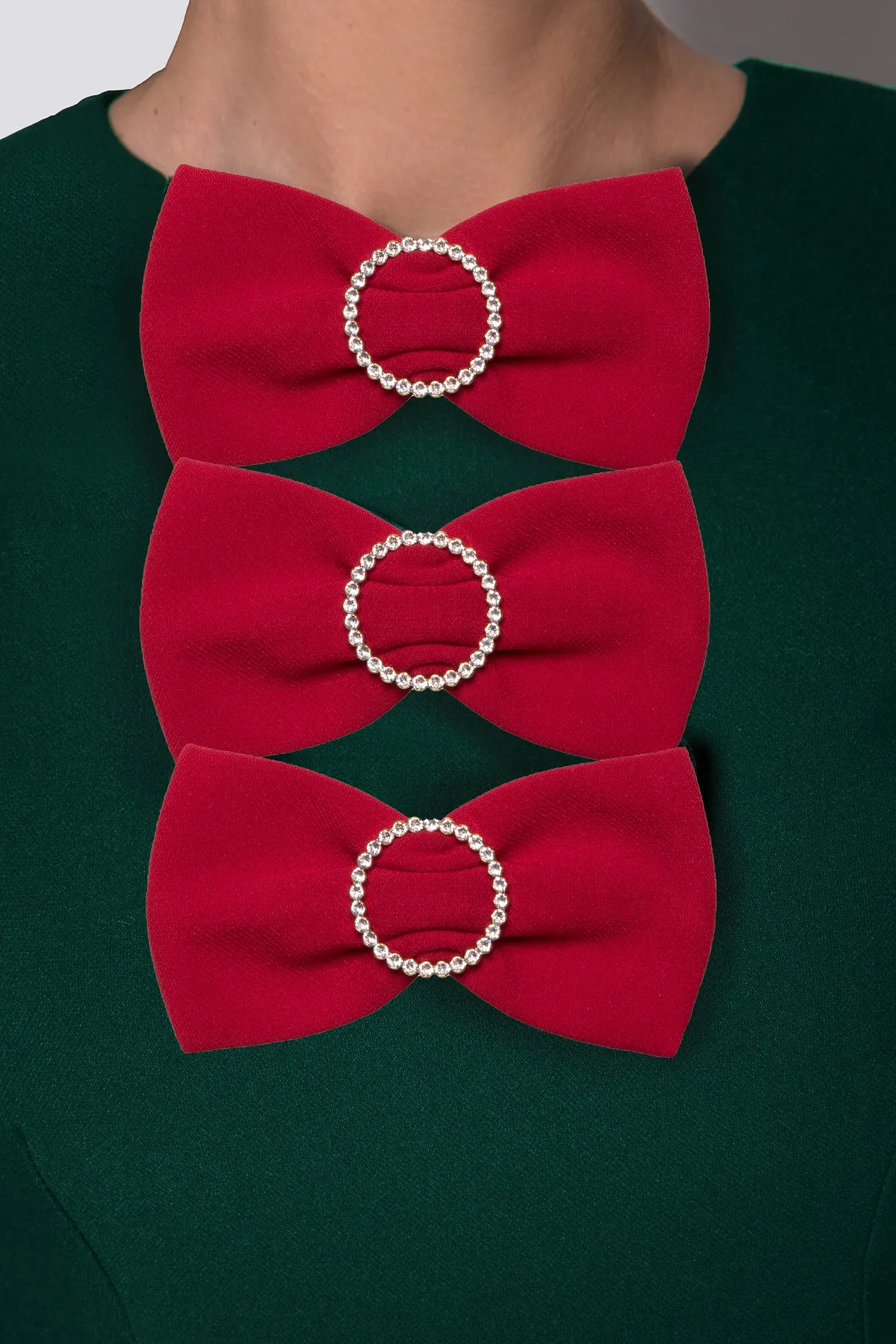 Crystals Red Crepe Bow Brooch