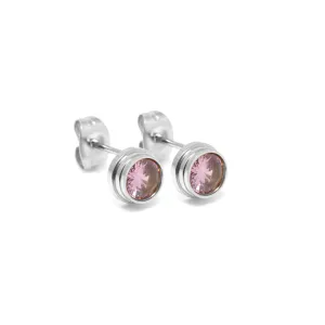 Dainty Bezel Set Earrings - Pink Stone
