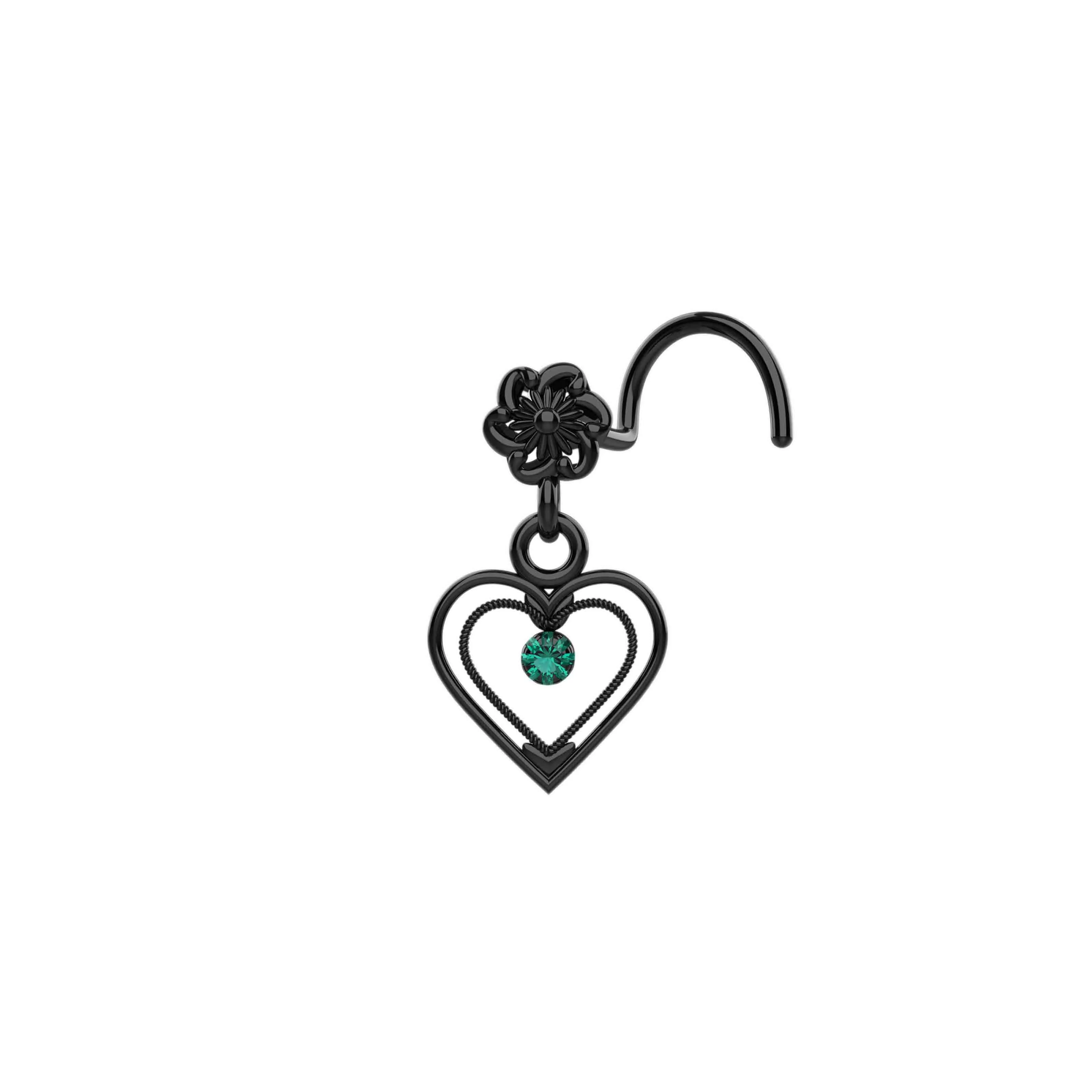 Dangling Heart Nose Ring Stud – Dangle Piercing Jewelry in Gold