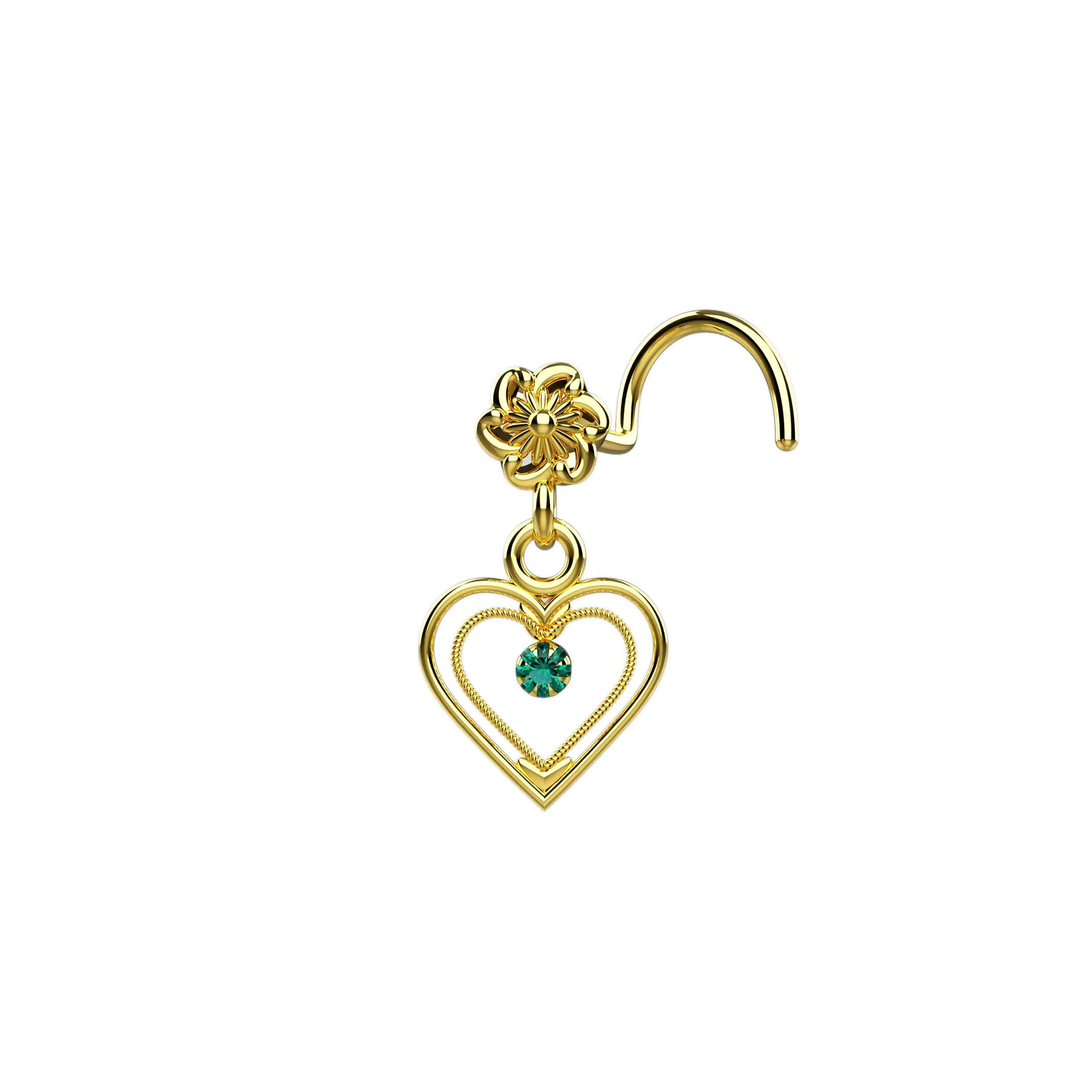 Dangling Heart Nose Ring Stud – Dangle Piercing Jewelry in Gold