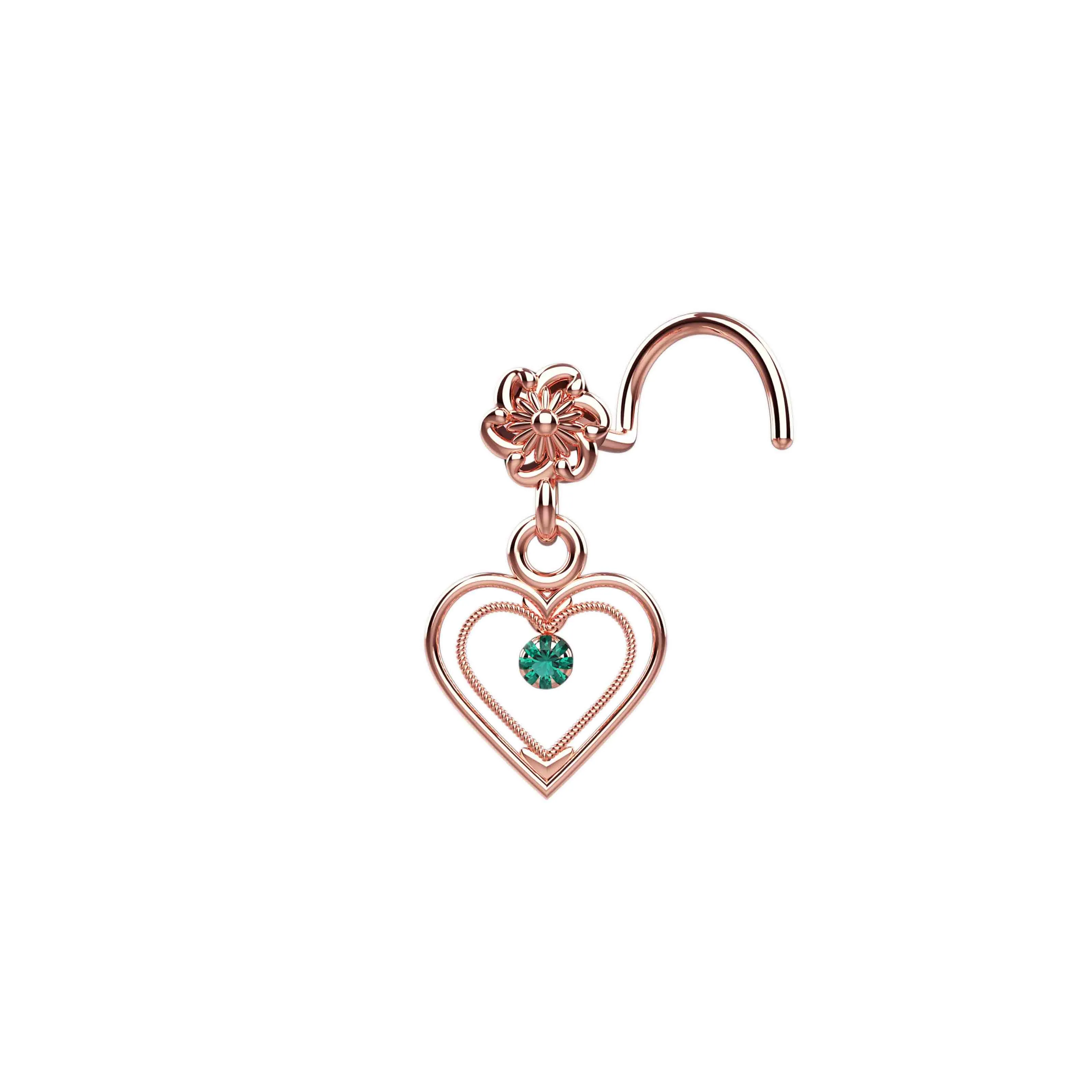 Dangling Heart Nose Ring Stud – Dangle Piercing Jewelry in Gold