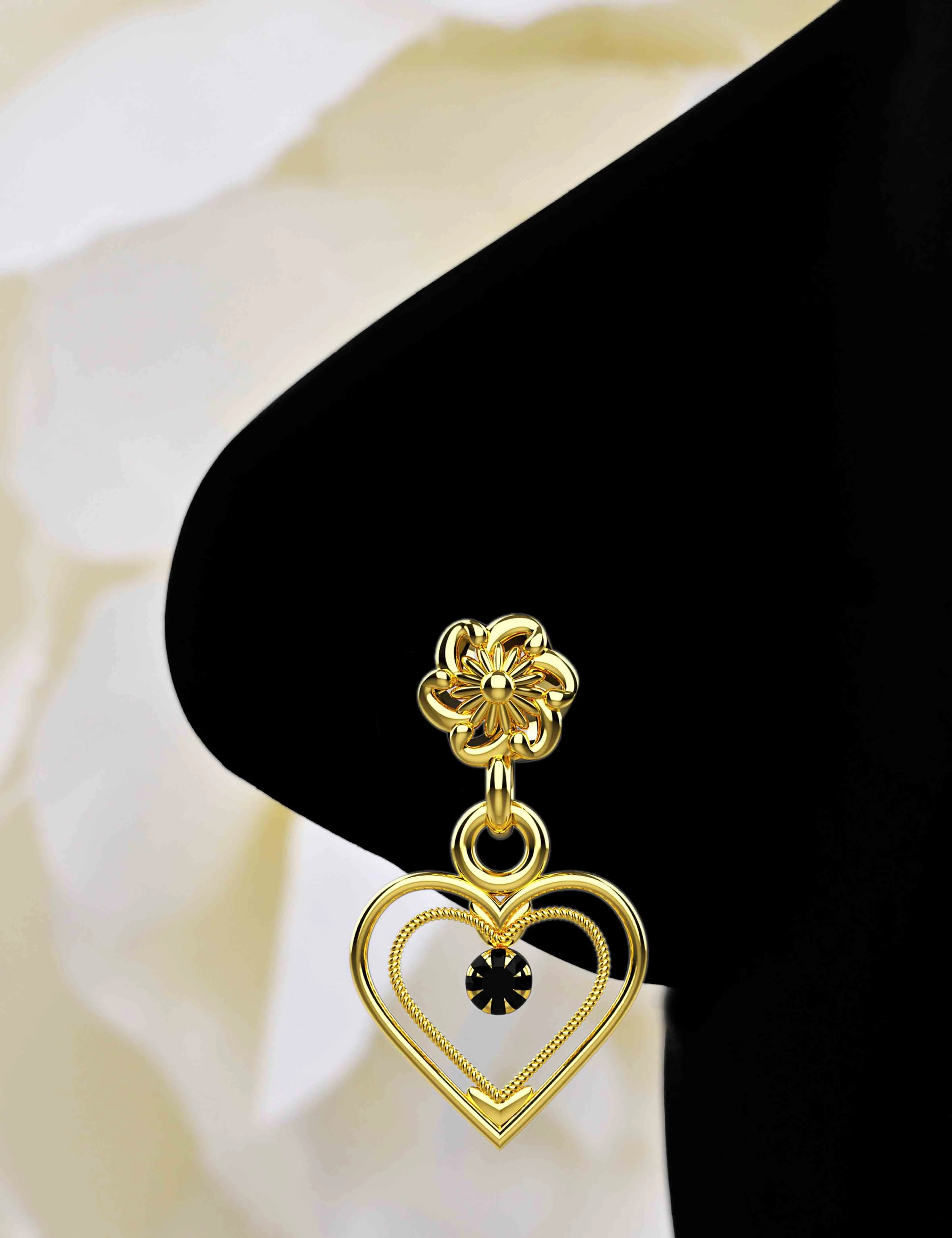dangling heart nose ring with black stone – stylish nose piercing