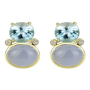 Earrings - Blue Topaz, Chalcedony And Diamond (2301B)