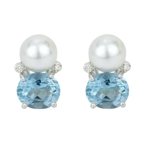 Earrings - Blue Topaz, South Sea Pearl & Diamond