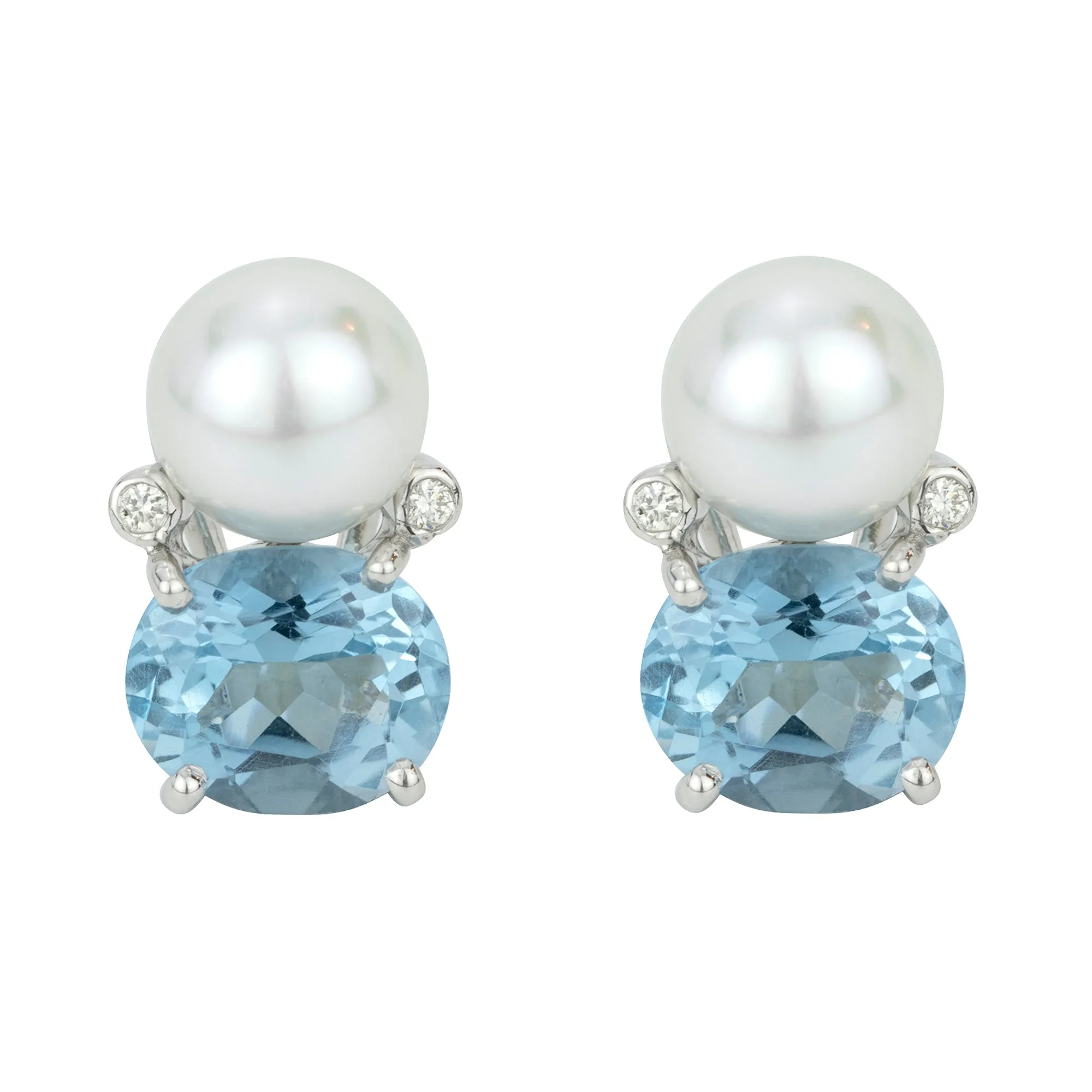 Earrings - Blue Topaz, South Sea Pearl & Diamond
