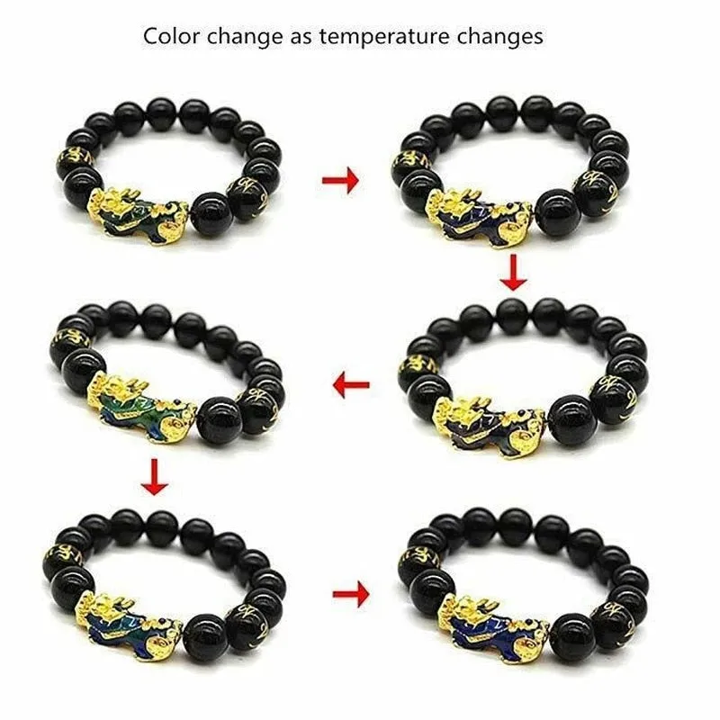 Feng Shui Pixiu Obsidian Gold Plating Pi Xiu Bracelet Beads Lucky Charm Dragon Bracelet