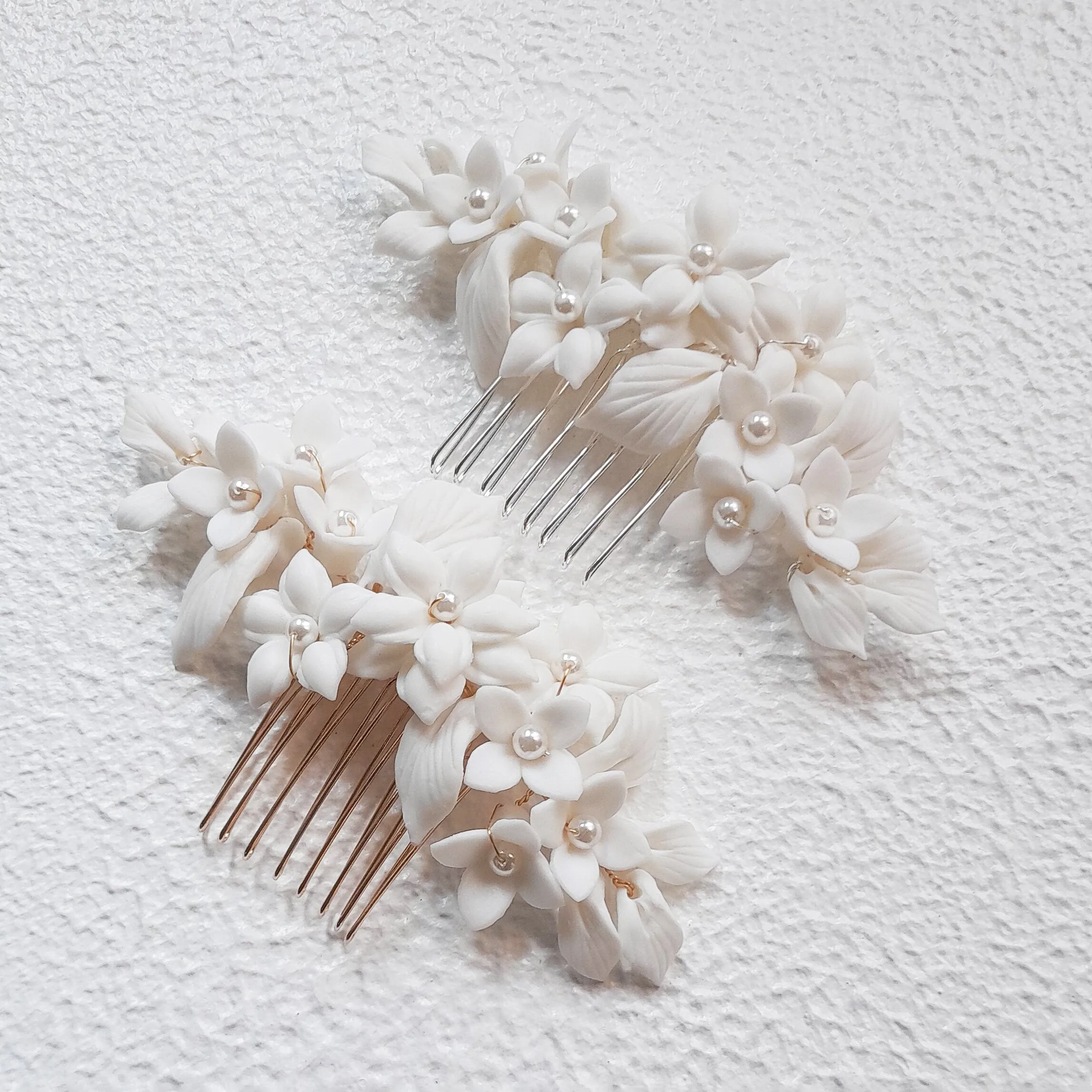 Floral Hair Comb, gold and silver : white floral bridal hair accessories