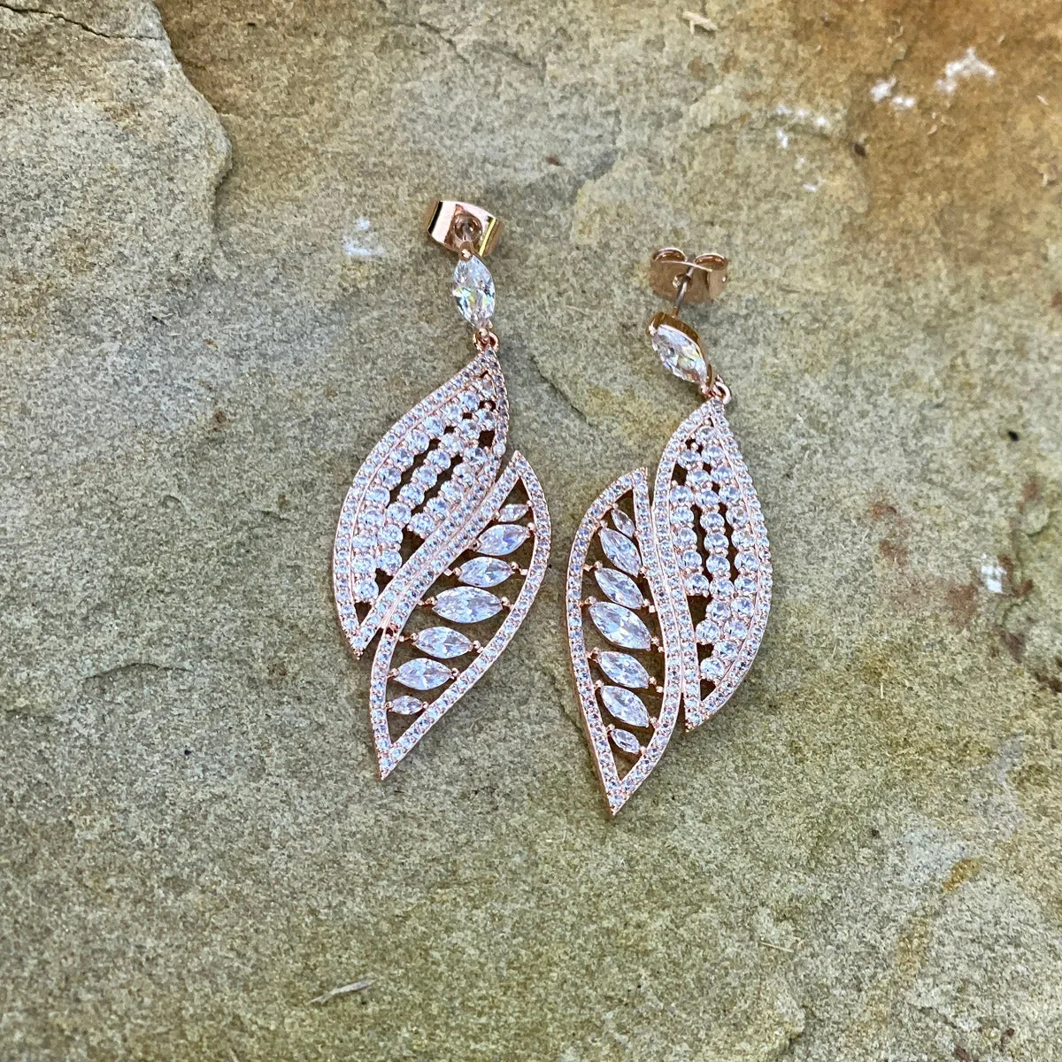 Florina Rose Gold Statement Diamante Earrings