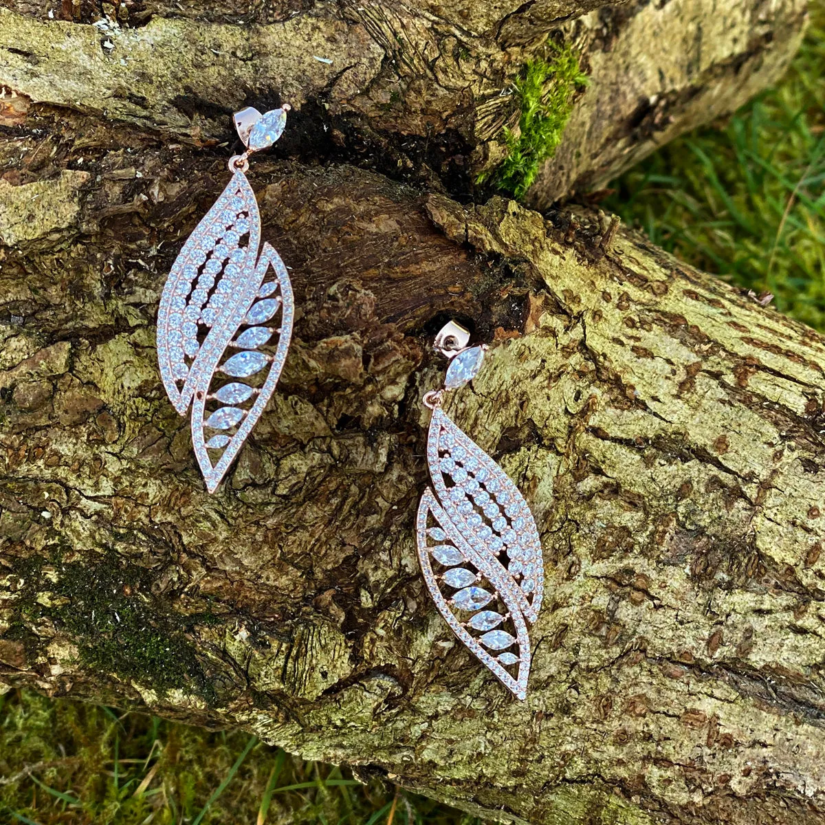 Florina Rose Gold Statement Diamante Earrings