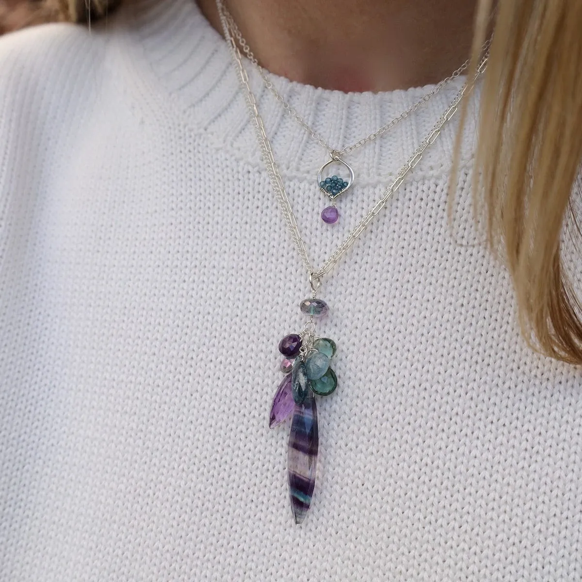 Fluorite Marquise with Clusters Necklace