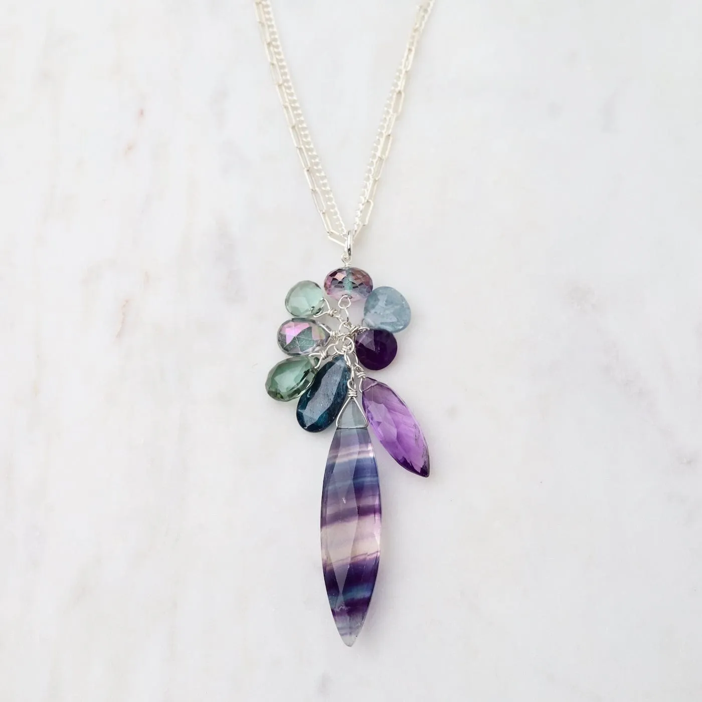 Fluorite Marquise with Clusters Necklace
