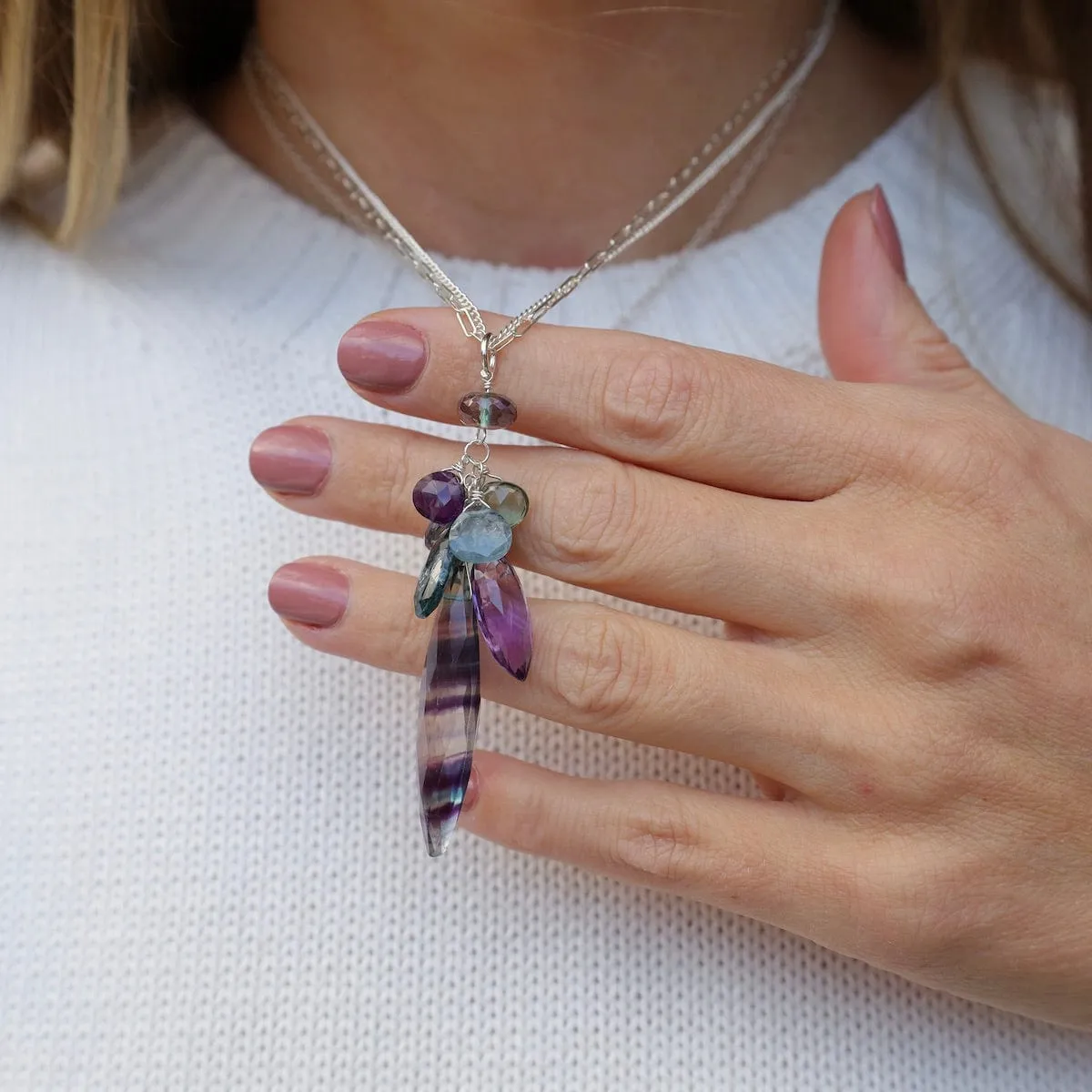 Fluorite Marquise with Clusters Necklace