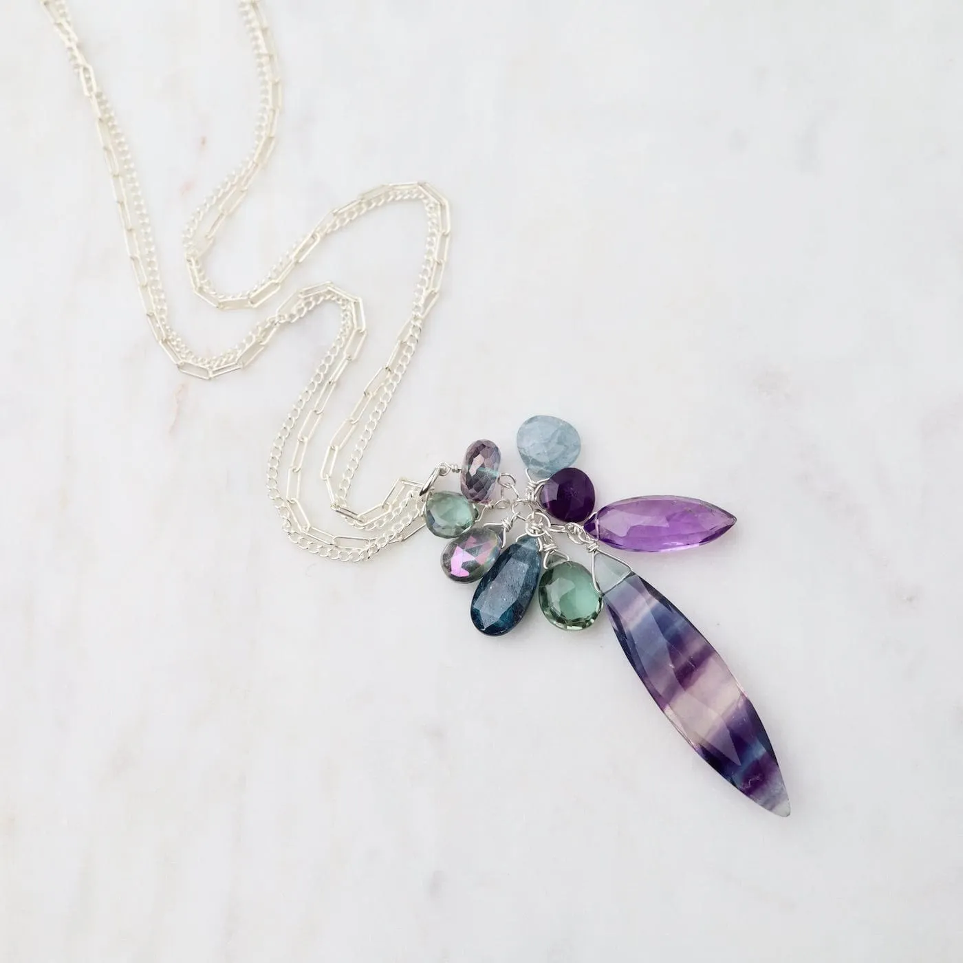 Fluorite Marquise with Clusters Necklace