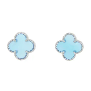 Four Leaf Clover Blue Stone Stud Earrings GVL036