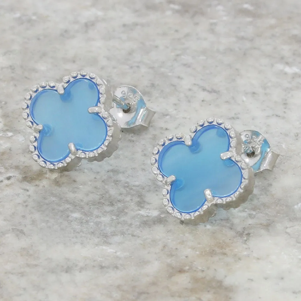 Four Leaf Clover Blue Stone Stud Earrings GVL036