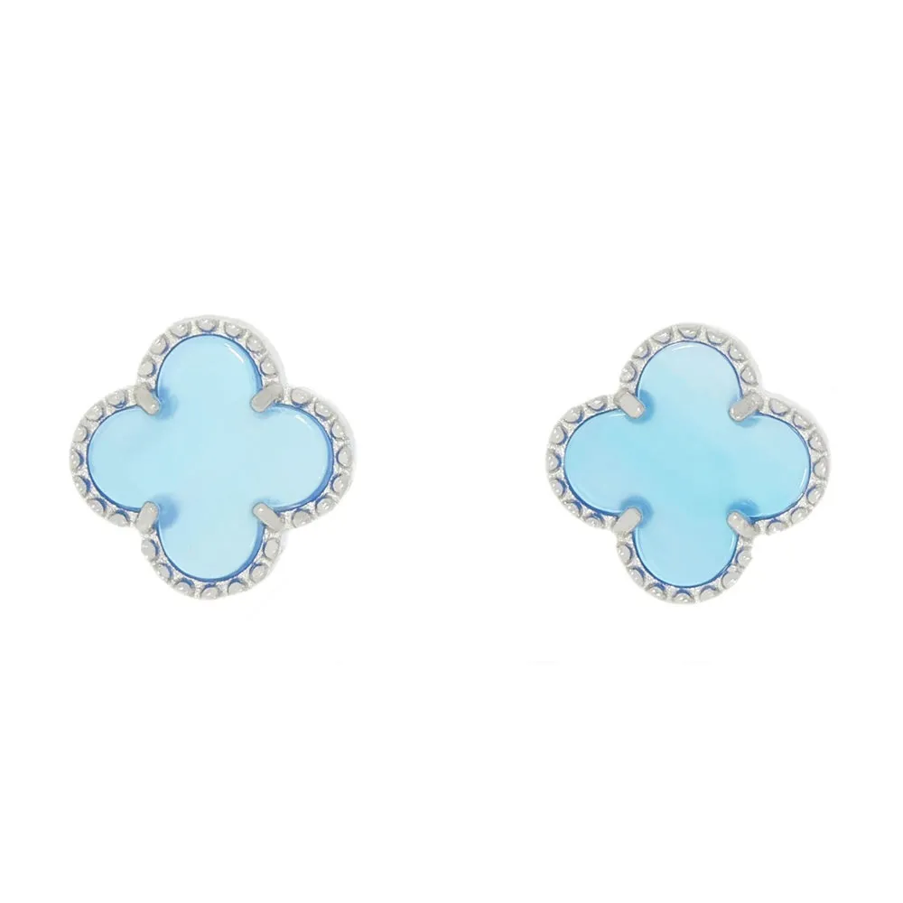 Four Leaf Clover Blue Stone Stud Earrings GVL036