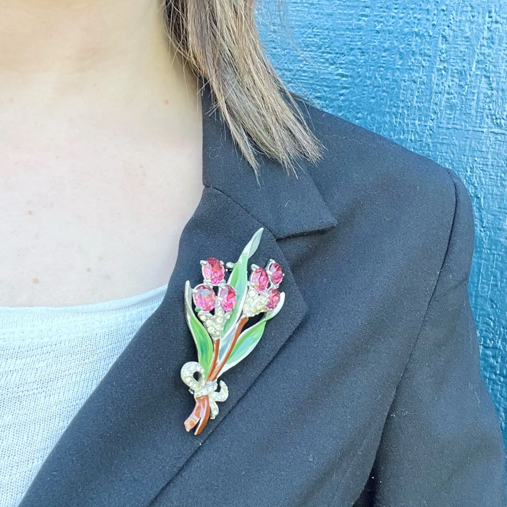 Fresh Spring Nosegay Brooch in Enamel & Rhinestones