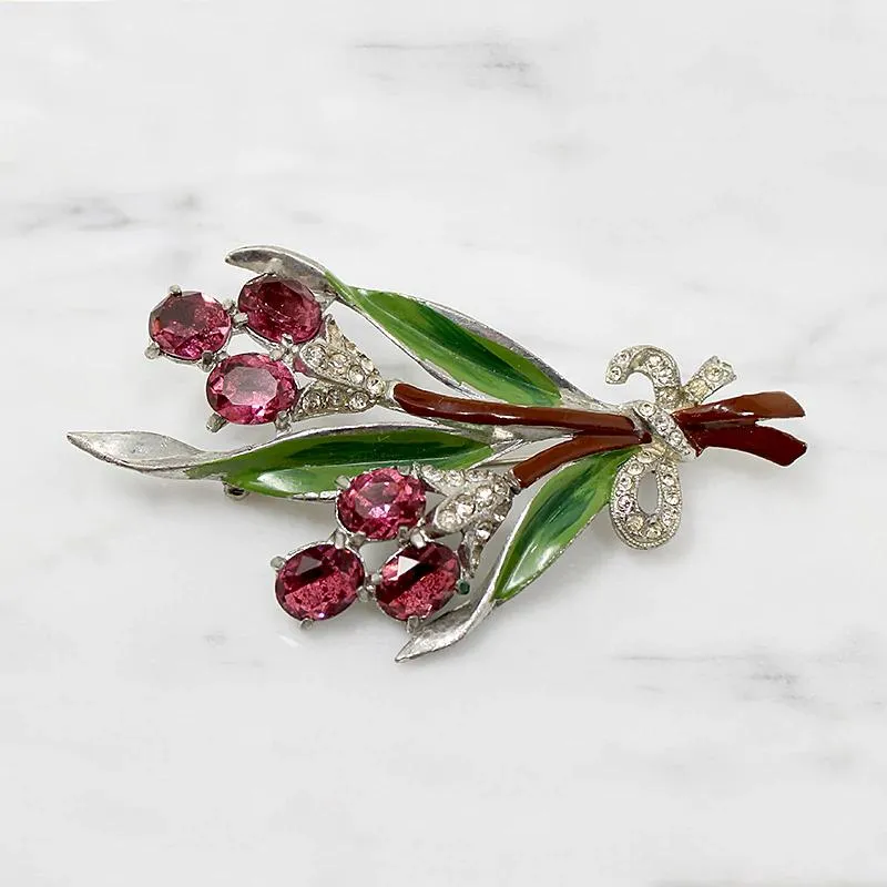 Fresh Spring Nosegay Brooch in Enamel & Rhinestones