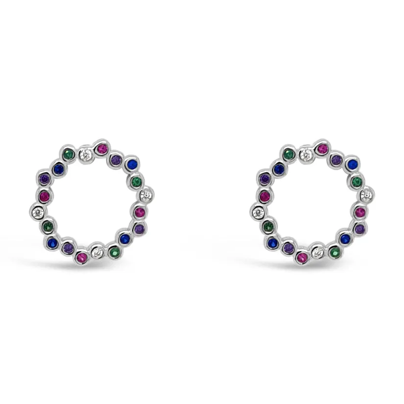 Gloria Multi Gem Sterling Silver Circle Stud Earrings