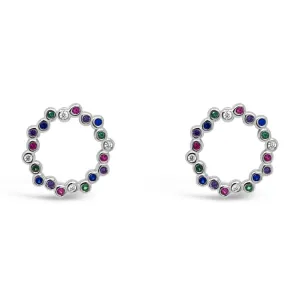 Gloria Multi Gem Sterling Silver Circle Stud Earrings