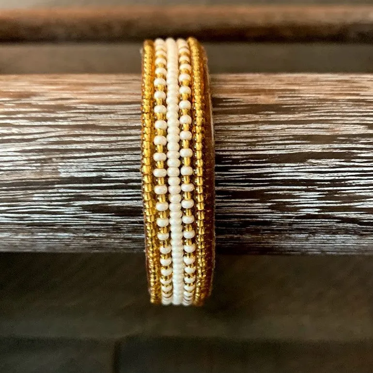 Gold and White Strip Cuff - 2 Sizes