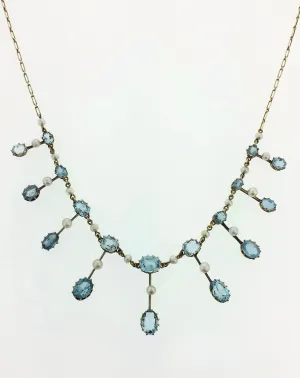 Gold Antique Aquamarine & Real Pearl necklace