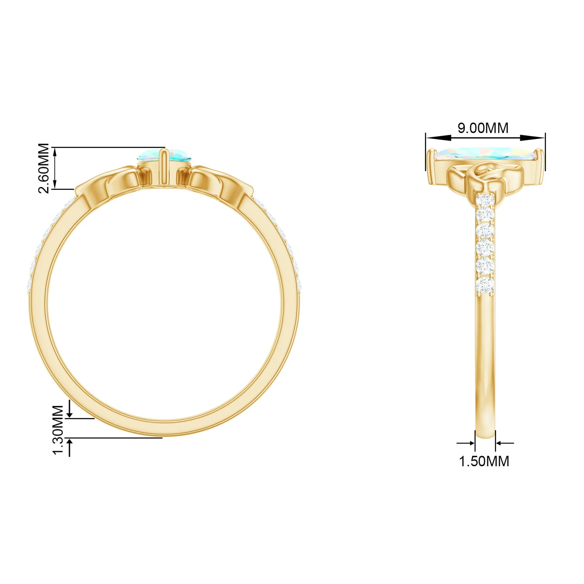 Gold Celtic Knot Solitaire Ring with Marquise Cut Ethiopian Opal and Moissanite