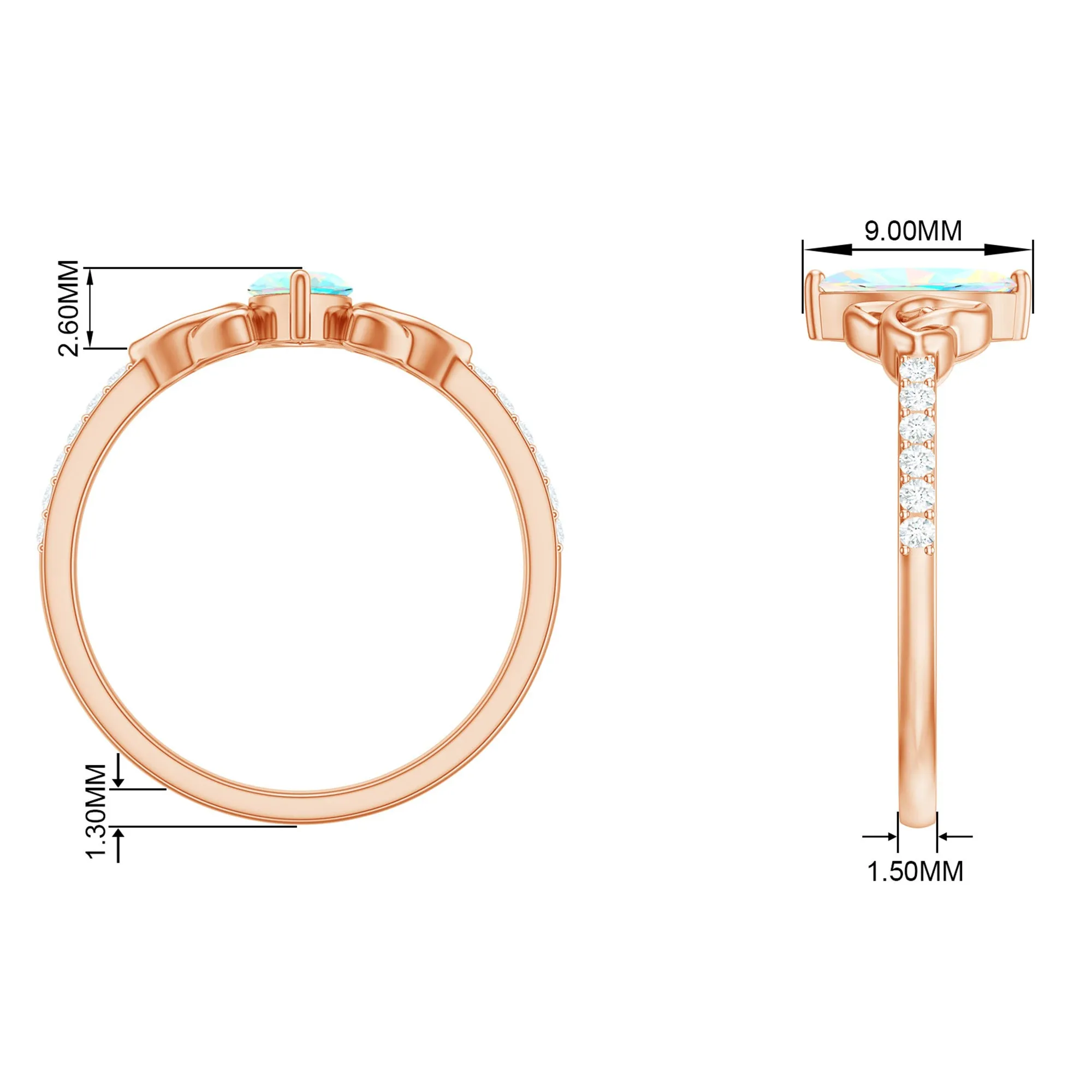 Gold Celtic Knot Solitaire Ring with Marquise Cut Ethiopian Opal and Moissanite