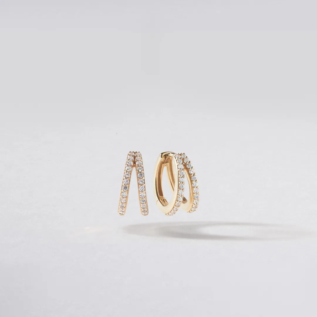 Gold Double Diamond Style Huggie Hoop Earrings